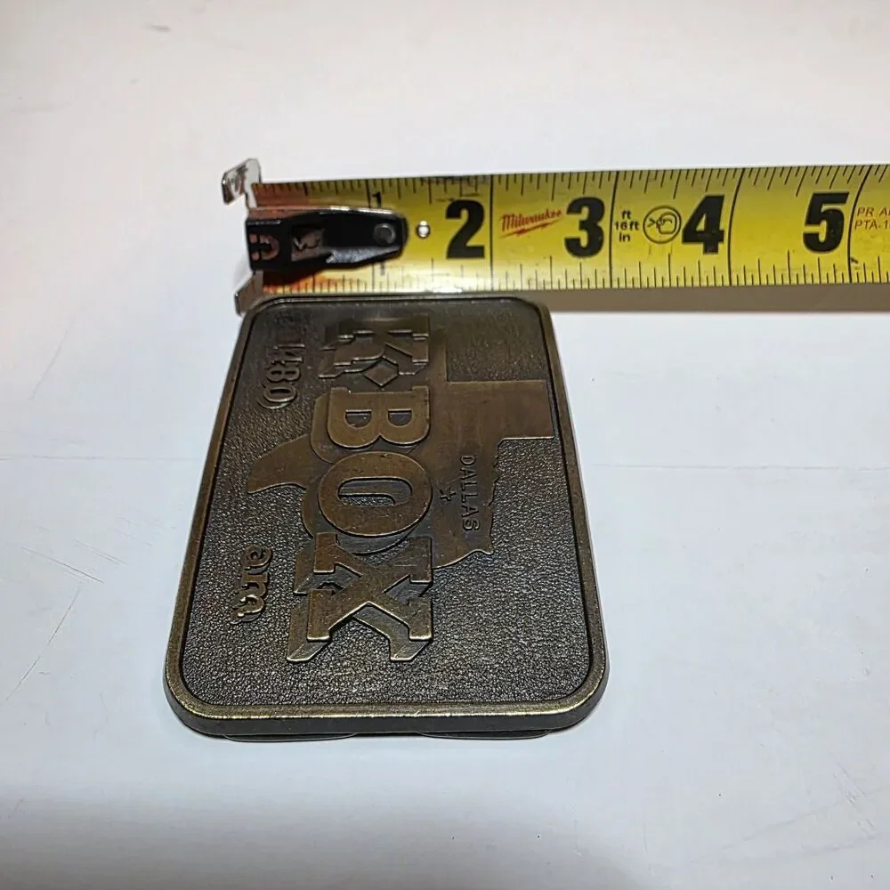 Vintage KBOX 1480 AM radio station Dallas Tx brass belt buckle Rectangle